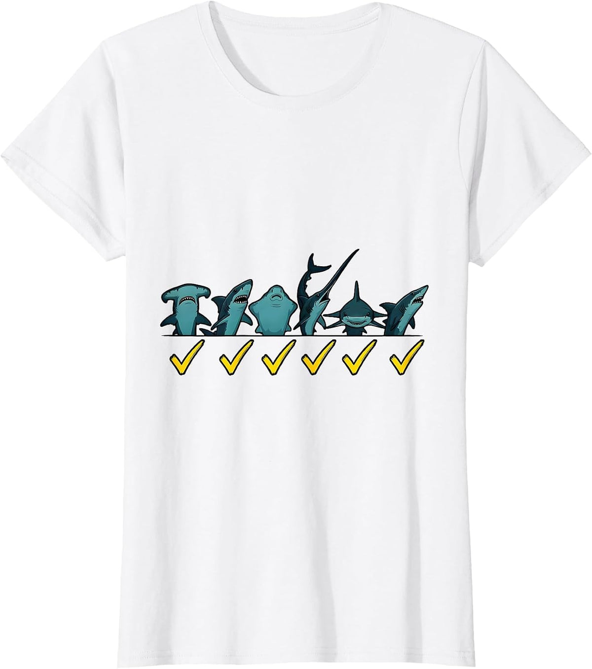 Women's Shark Species Chart Cartoon Marine Wildlife Enthusiast T-Shirt - White