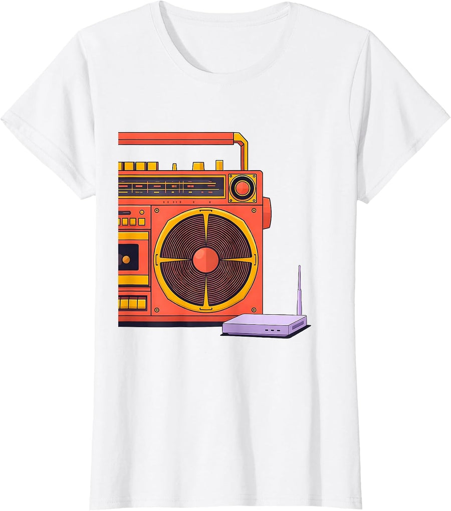 Women's Boombox Dwarf Router Old School Gangsta Rap Humor T-Shirt - White