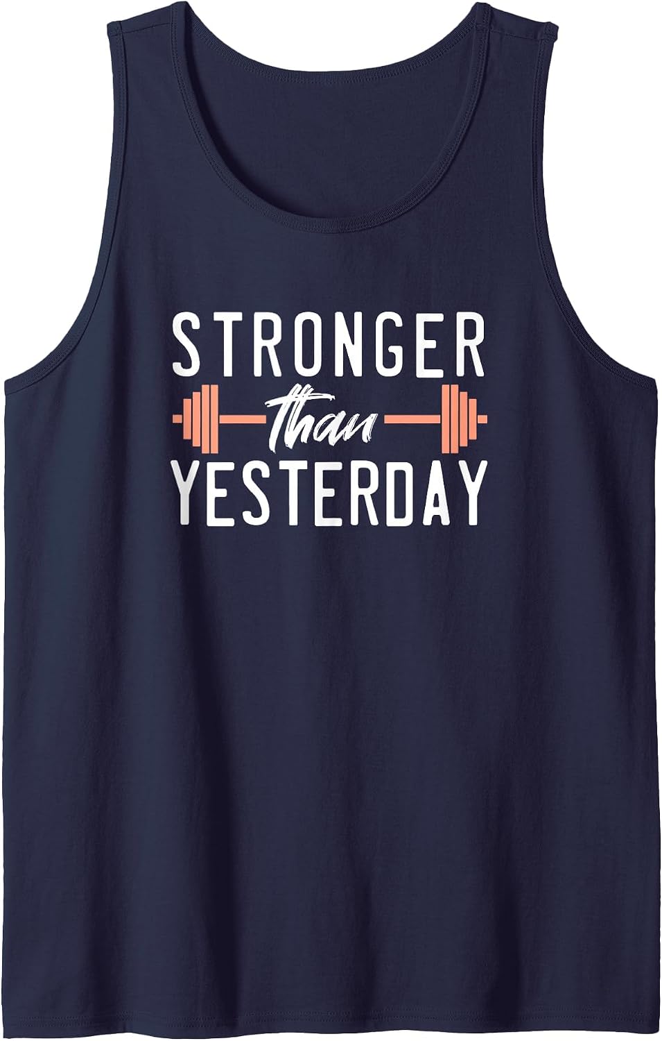 Stronger Than You were Yesterday Barbell Weight Gym Workout Tank Top - Navy Blue