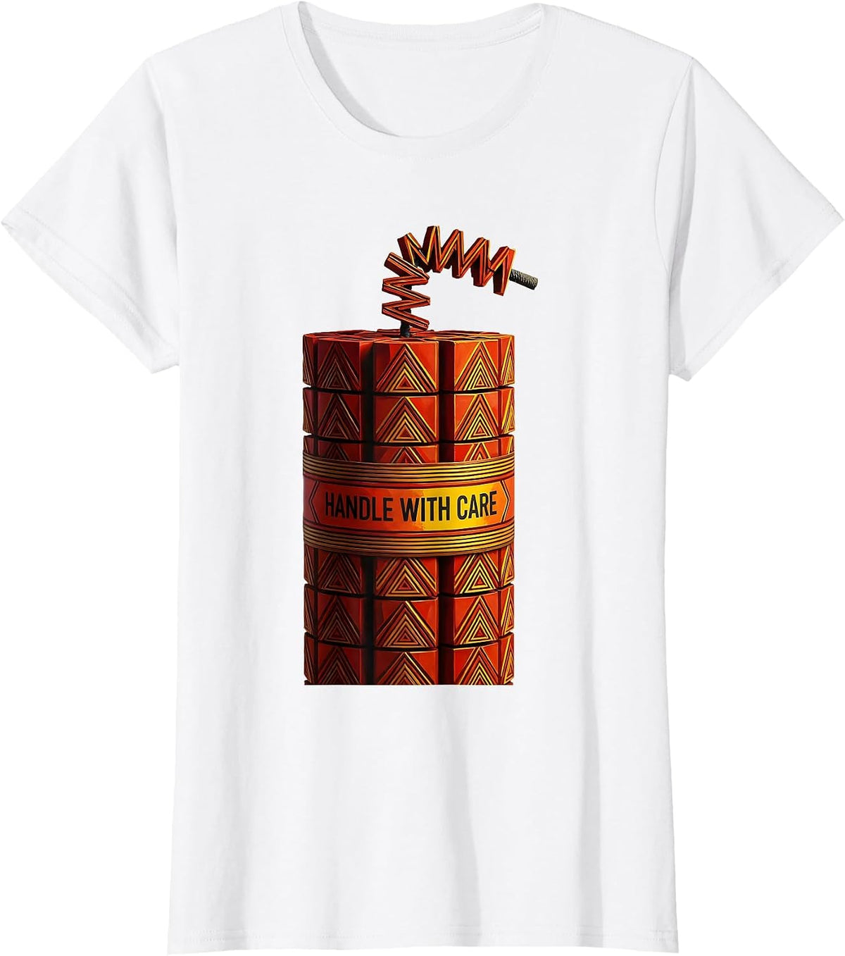 Handle With Care Firecracker Graphic Design T-Shirt - White