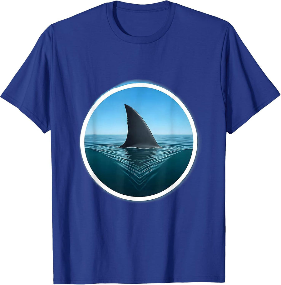 Shark Fin Glassy Ocean Surf Graphic T-Shirt - Royal Blue