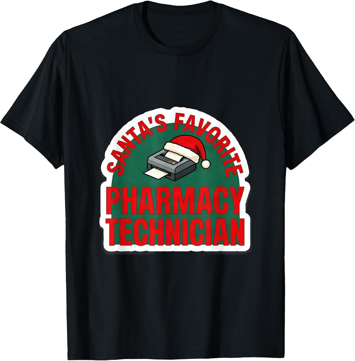 Men's Santa's Favorite Pharmacy Technician Funny Christmas Medical T-Shirt - Black
