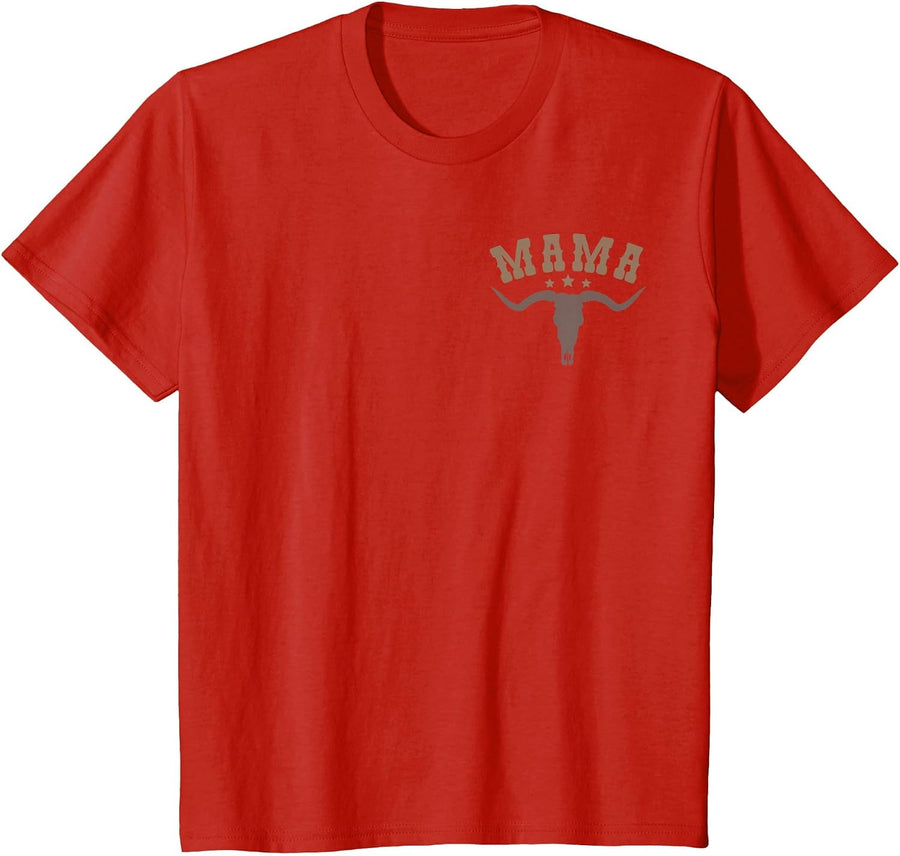 Mama Skull Highland Cow Boy Western Rodeo Family Matching T-Shirt, Youth, Red, 3T - As Pictured
