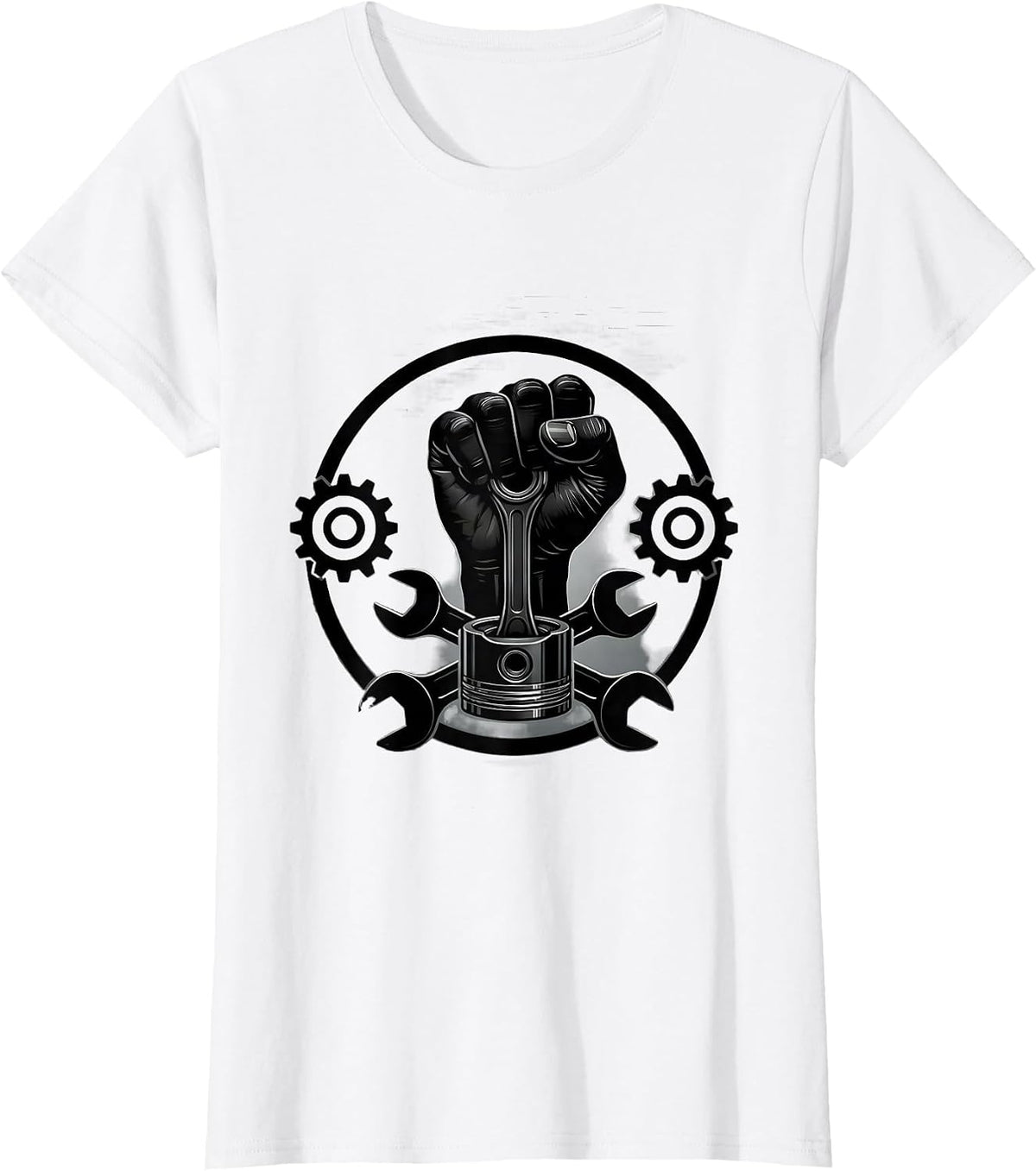 Women's Mechanic Hand Gripping Engine Piston Graphic Tee T-Shirt - White