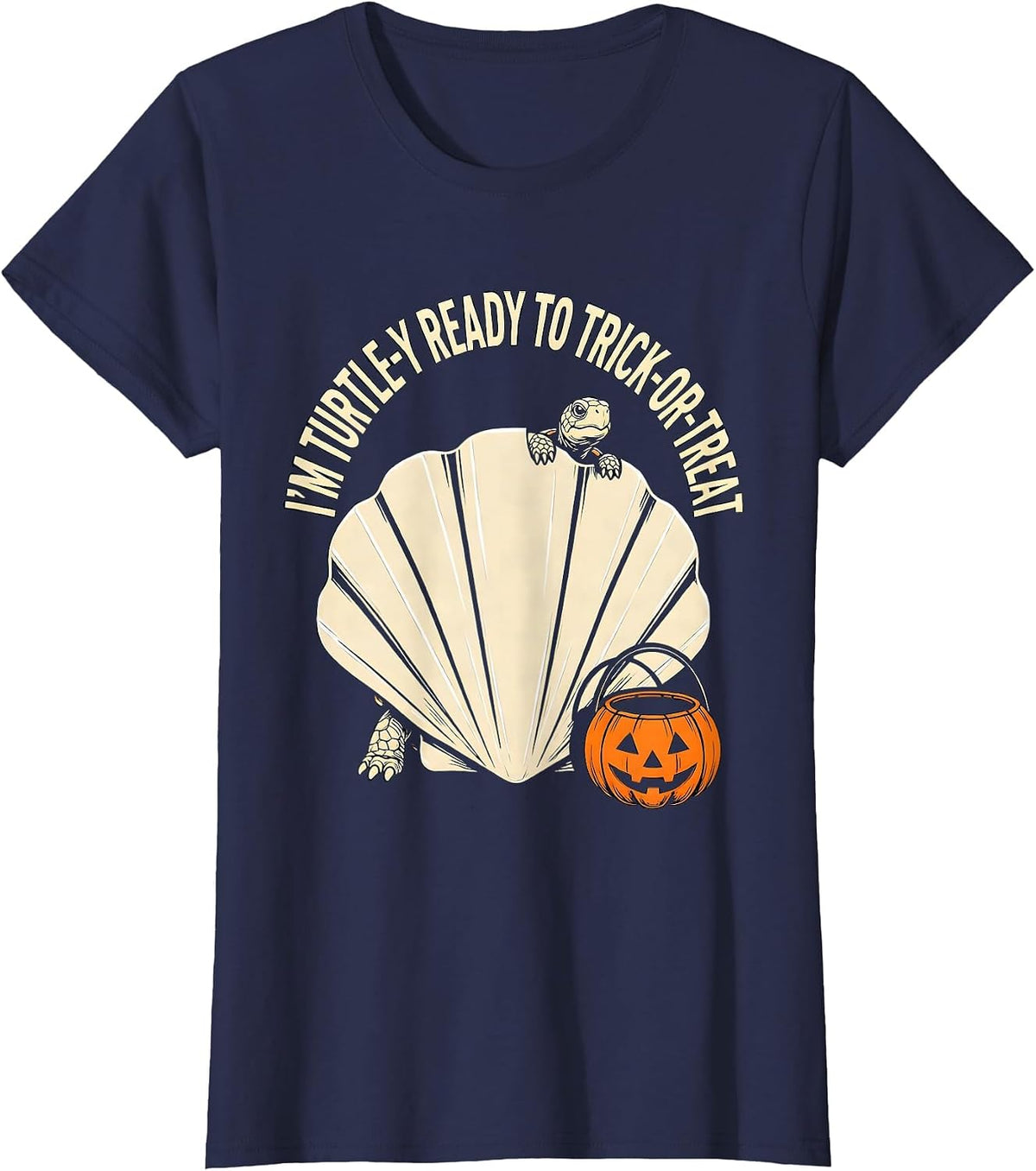 Women's I'm Turtle-y Ready to Trick-or-Treat Whimsical Halloween T-Shirt - Navy Blue