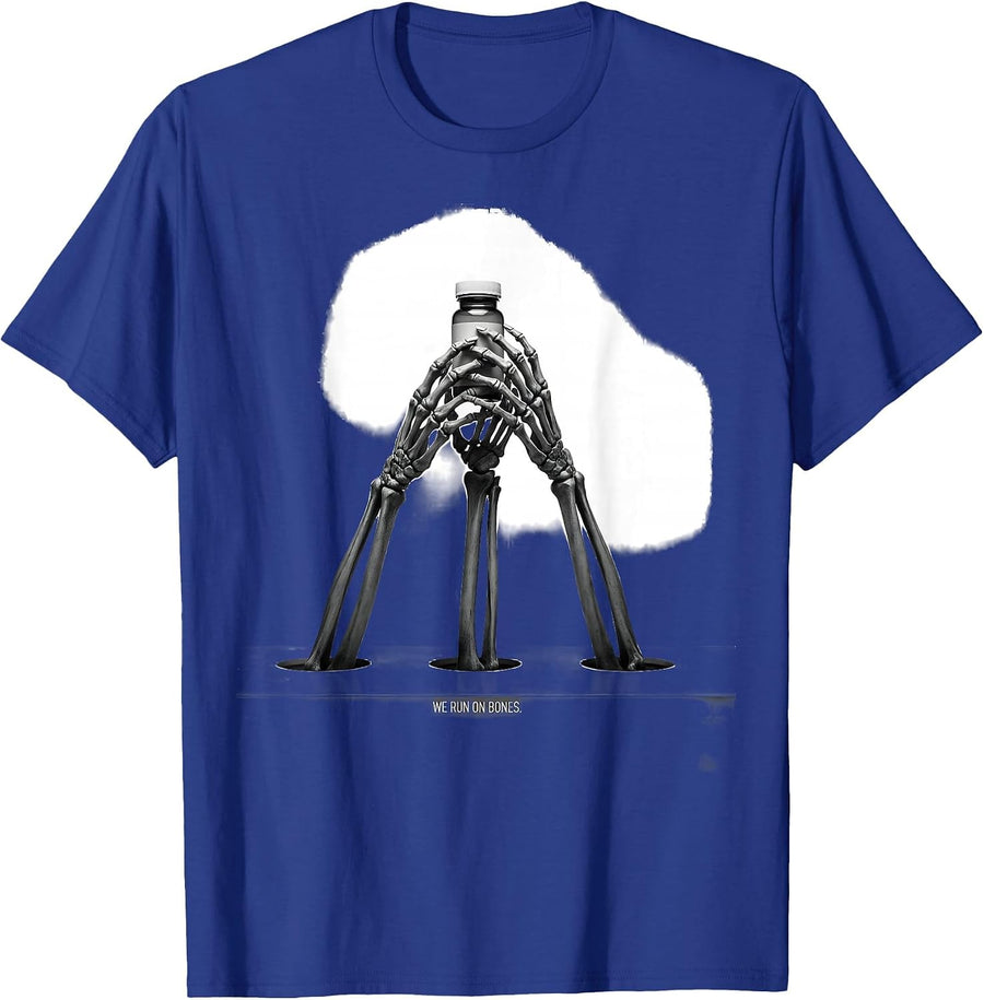 We Run On Bones Funny Pharmacy Tech Halloween Skeleton Humor T-Shirt - Royal Blue
