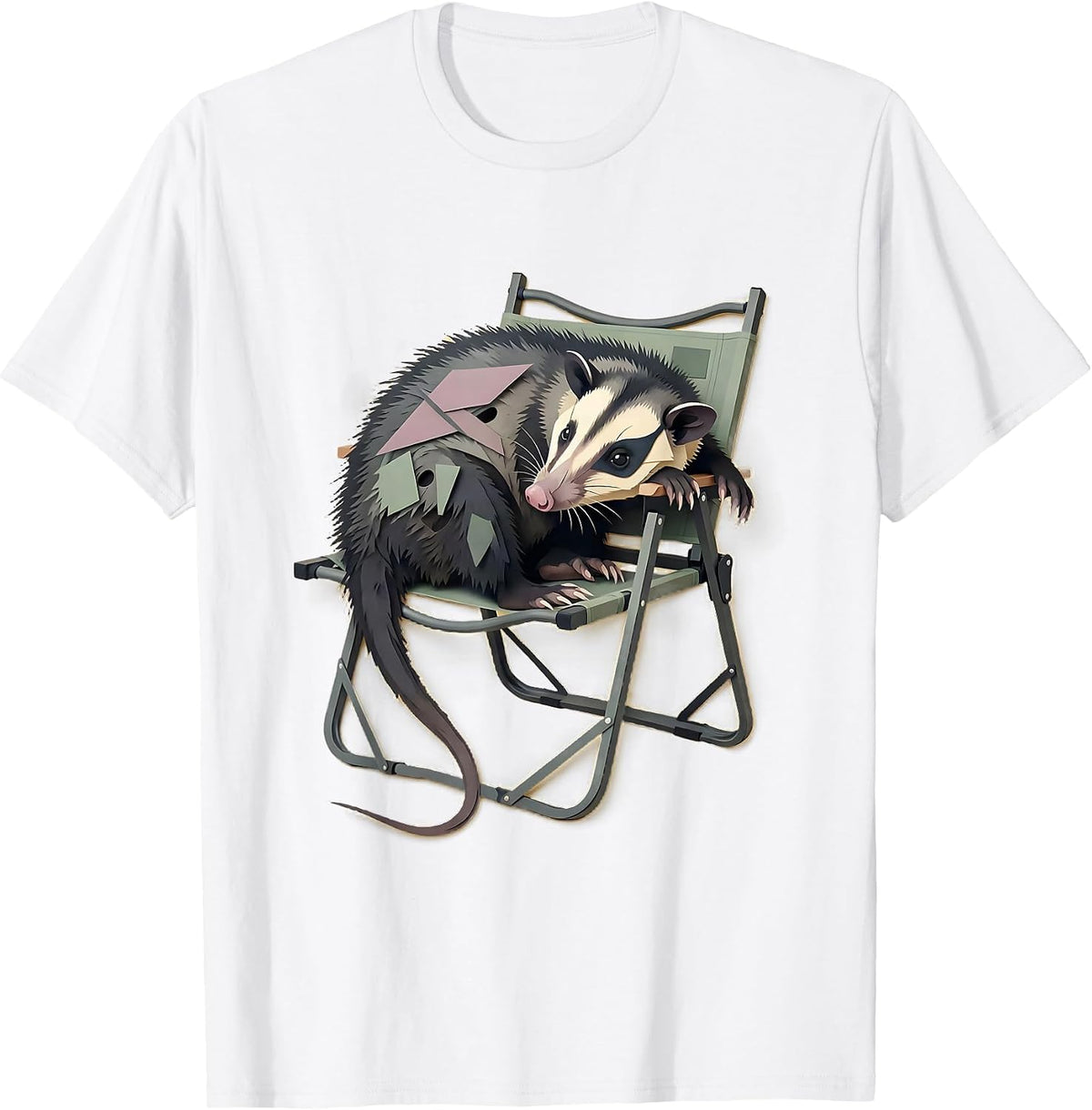 Men's Rigid Opossum Paper Cutout Funny Animal Meme T-Shirt - White