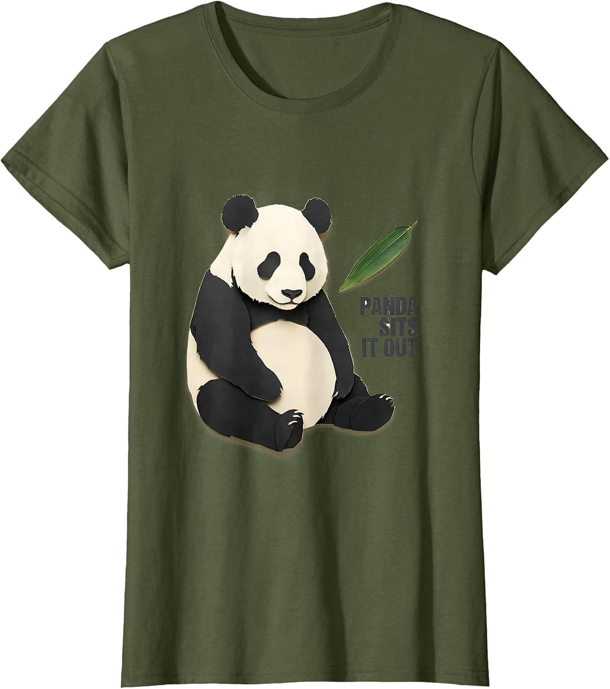 Women's Panda Sits It Out Cute Kawaii Panda Lover Humor T-Shirt - Olive Green