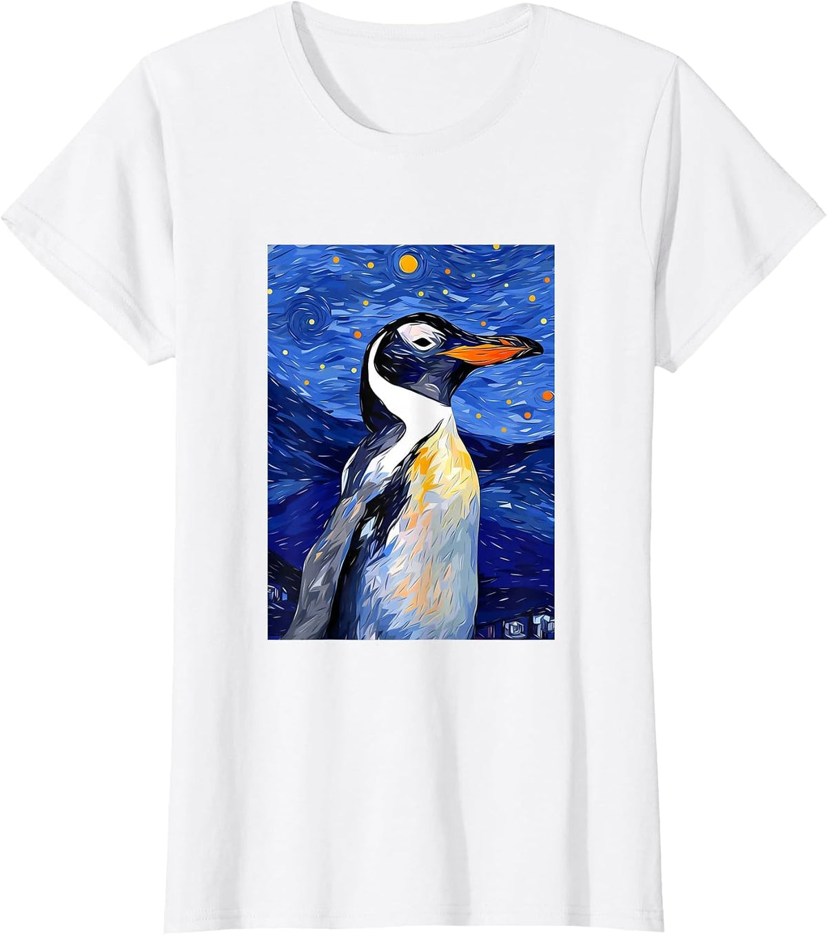Gentoo Penguin Starry Night Painting Men Women Kids T-Shirt - White