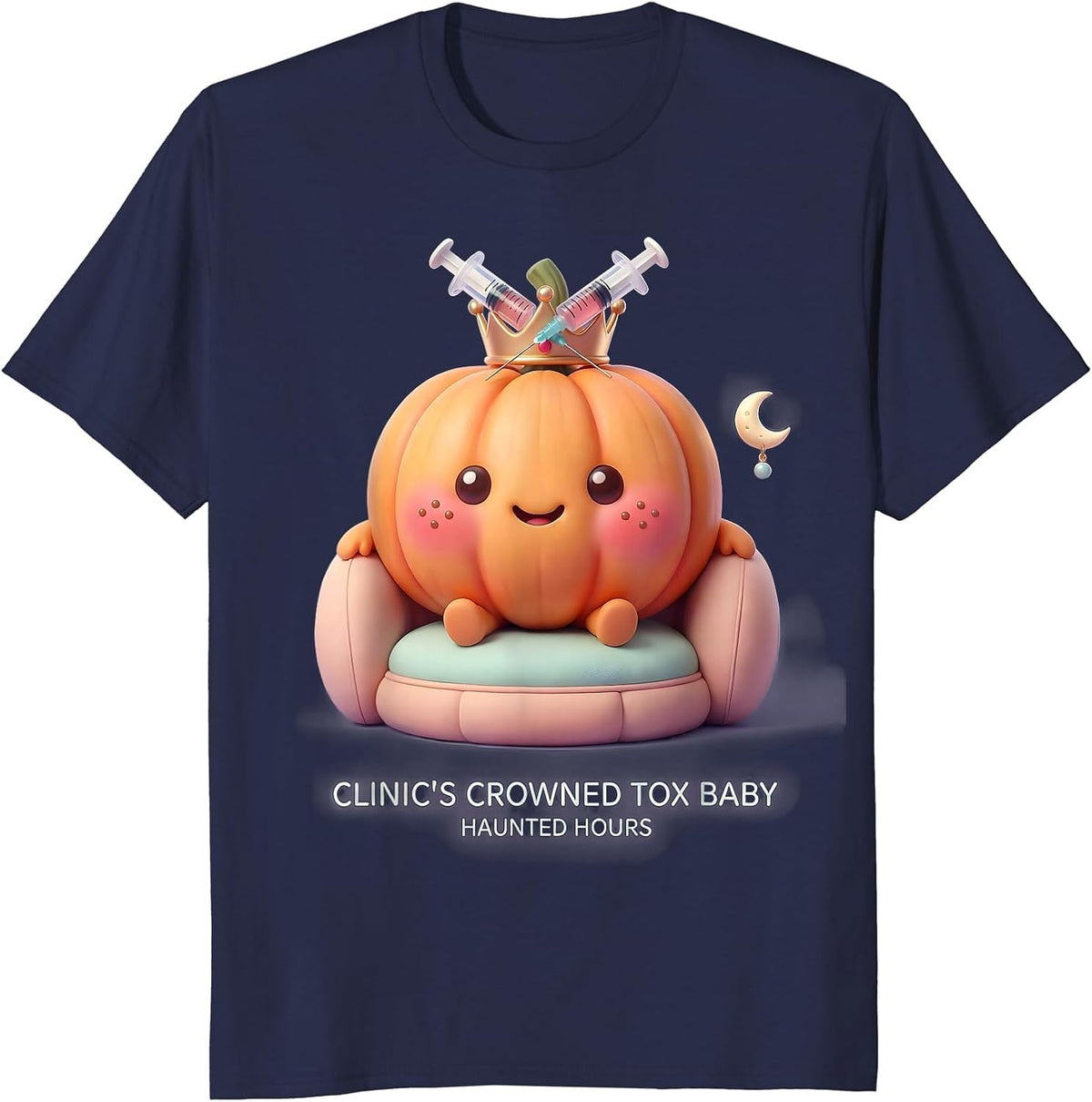 Men's Clinic's Crowned Tox Baby, Haunted Hours Kawaii Nurse T-Shirt - Navy Blue