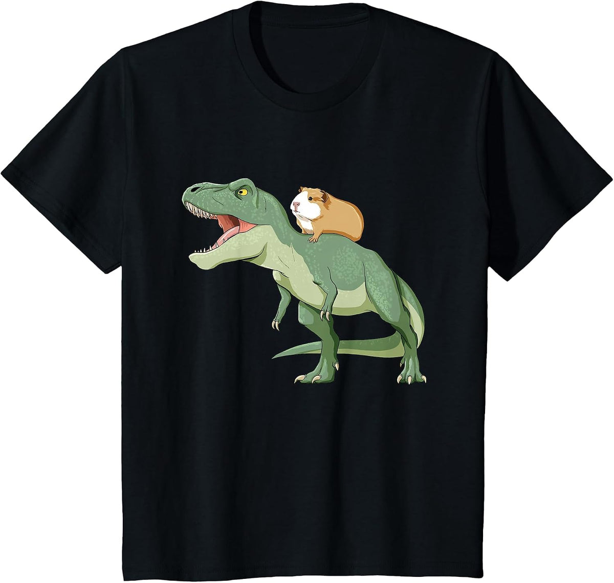 Guinea Pig Rides T Rex Dinosaur T-Shirt - Black