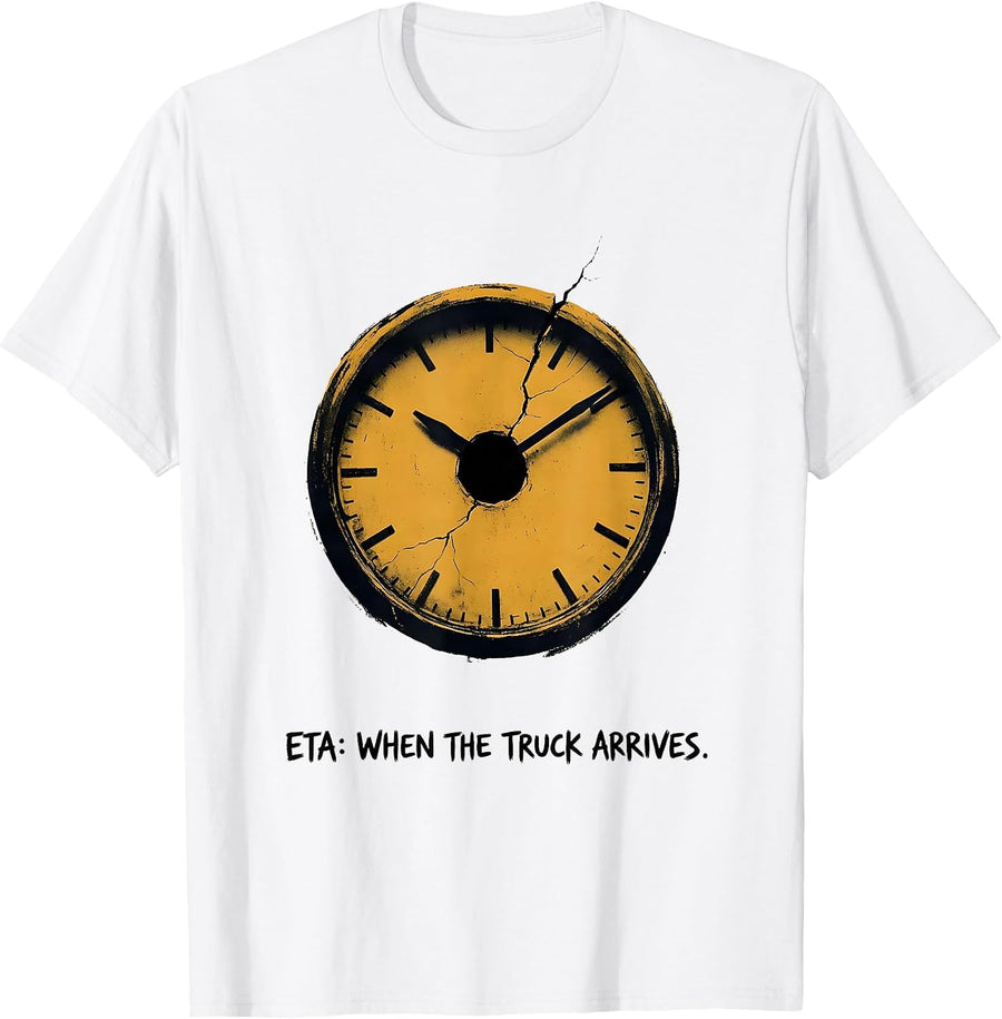 Men's ETA When The Truck Arrives Funny Mechanic Skeleton Auto T-Shirt - White