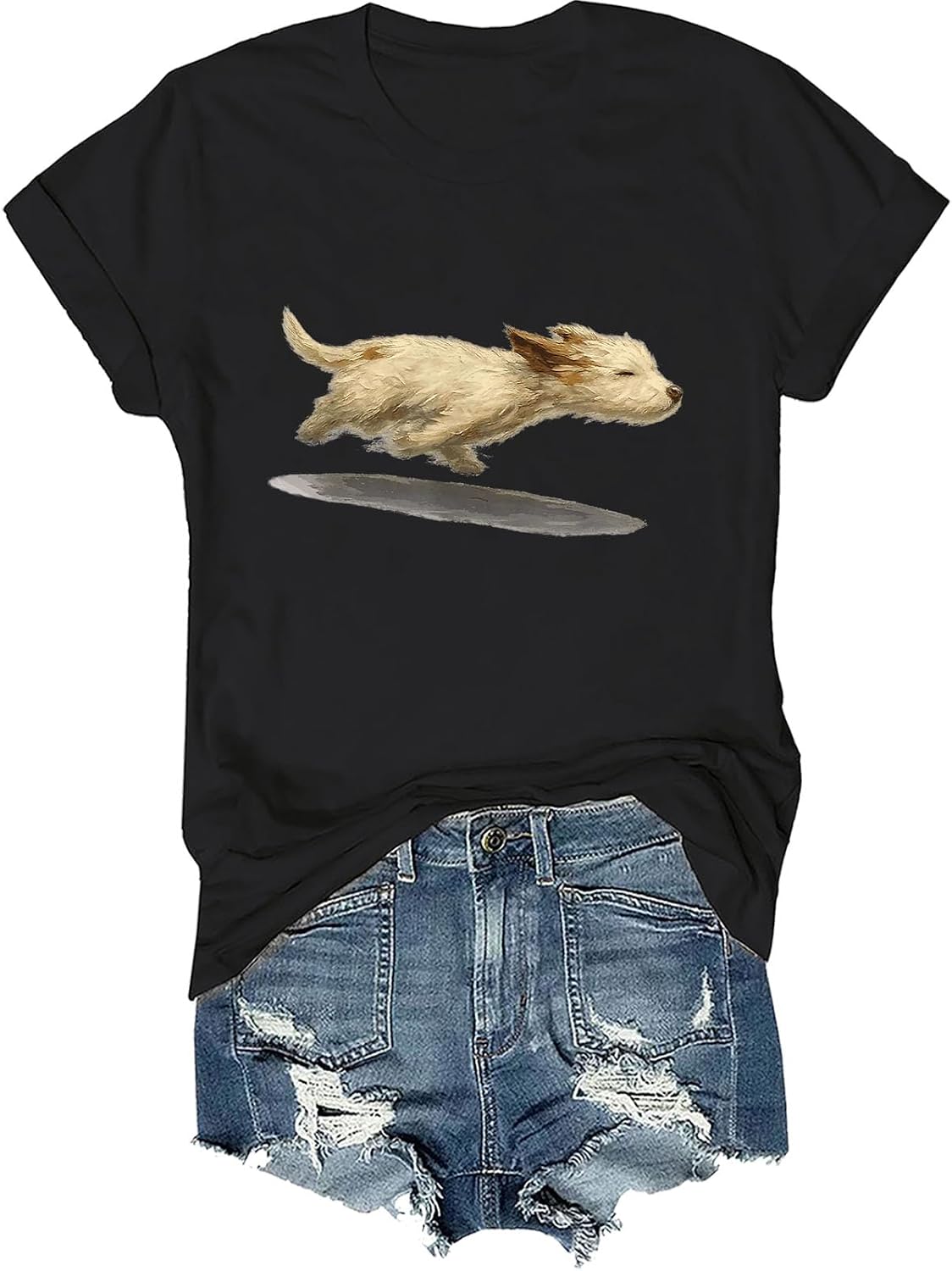 Cute Running Dog T-Shirt, West Highland White Terrier Tee Happy Running Puppy Shirt for Women Men - Crewneck Black