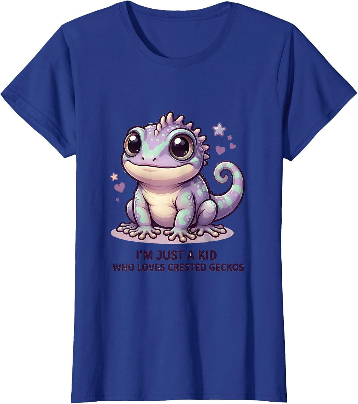Women's I'm Just A Kid Who Loves Crested Geckos Cute Kawaii T-Shirt - Royal Blue
