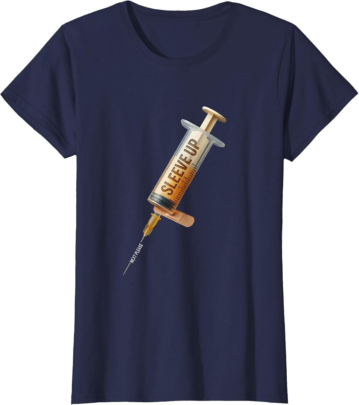 Women's Sleeve Up, Next Please Funny Nurse Doctor Vaccine Humor T-Shirt - Navy Blue