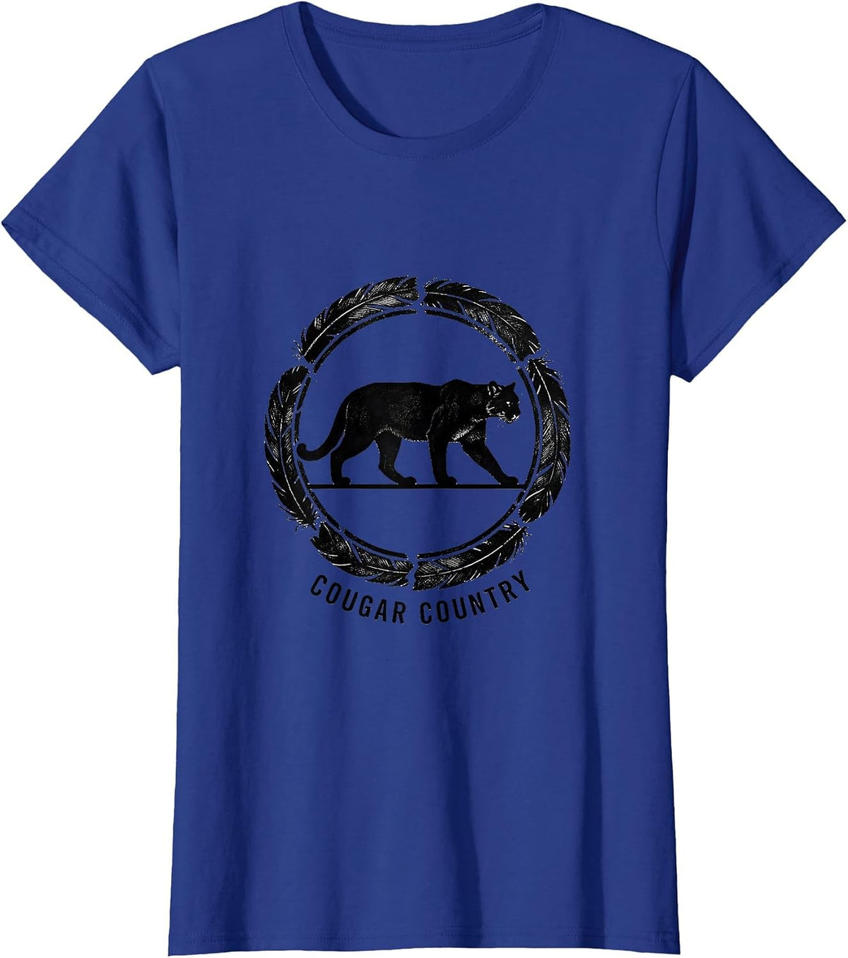 Women's Cougar Country Rubber Stamp Wildlife Portrait Nature Art T-Shirt - Royal Blue