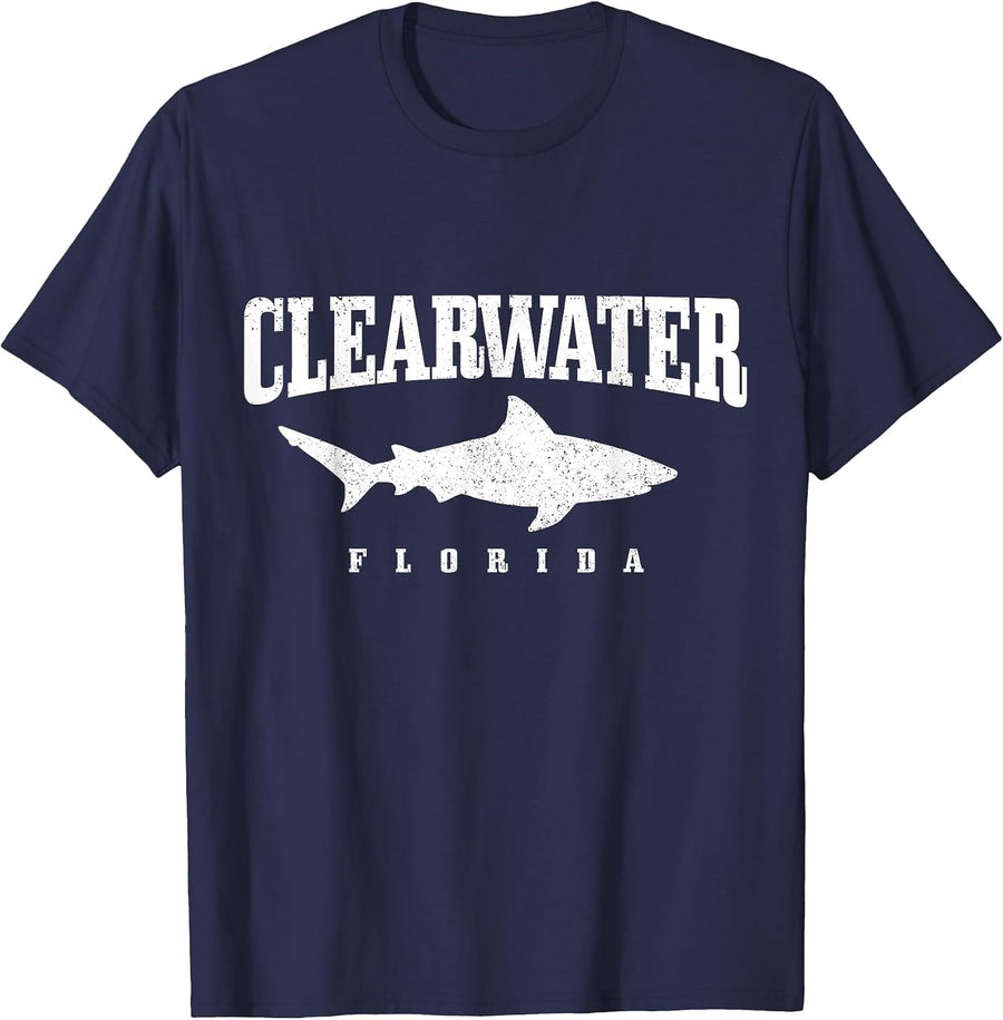 Clearwater Beach Florida Shark Diving Vintage T-Shirt - Navy Blue