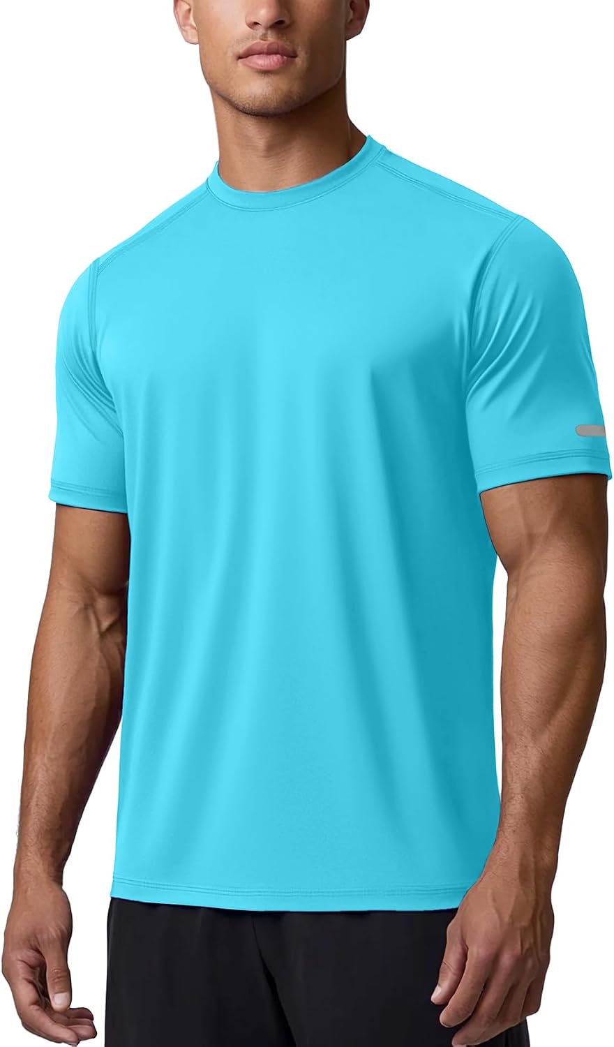 Zengjo Athletic Shirts for Men Short Sleeve Quick Dry Moisture Wicking Tee - Bluefish