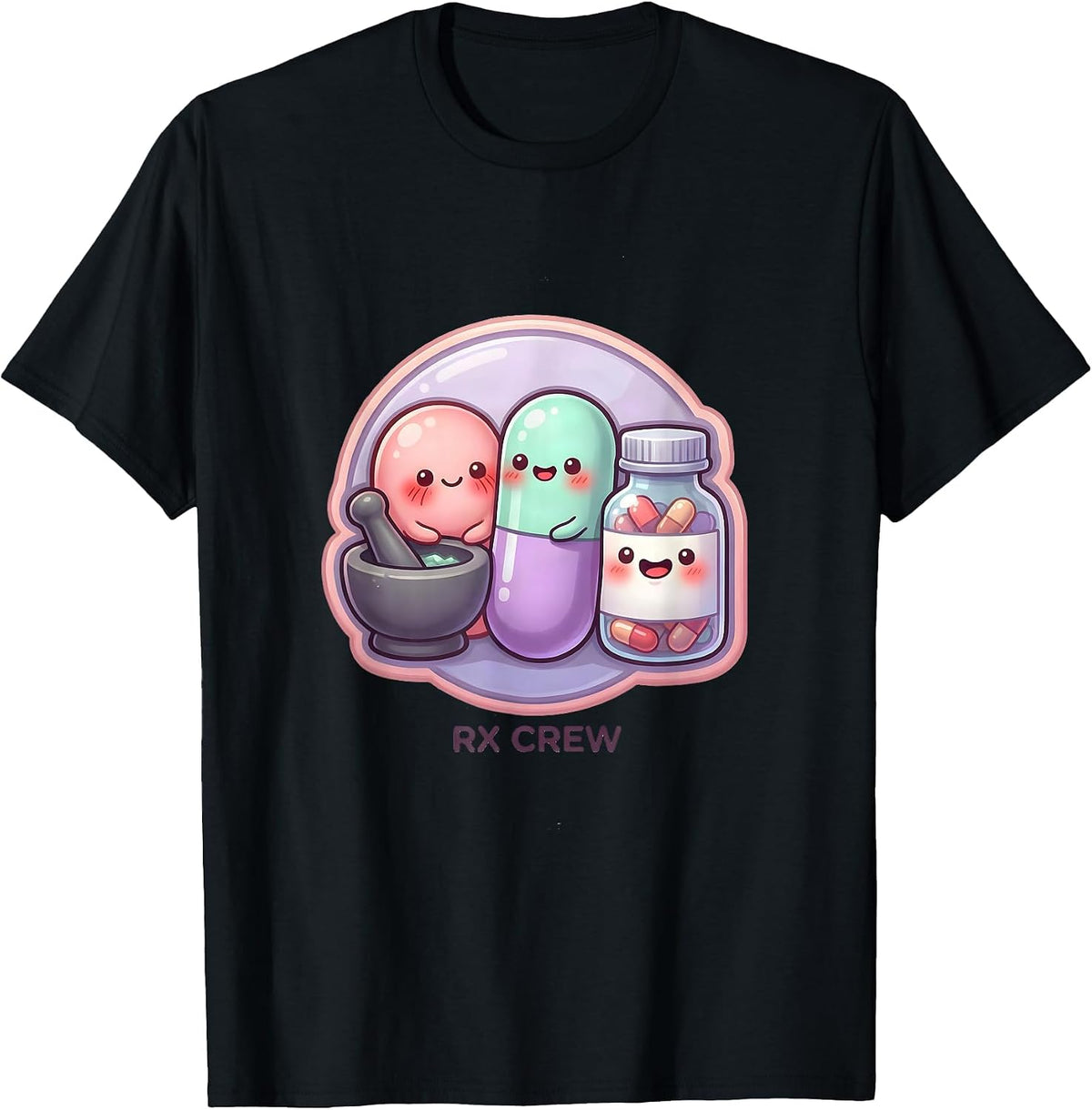 Men's Rx Crew Cute Kawaii Pharmacy Tech Pharmacist Squad T-Shirt - Black
