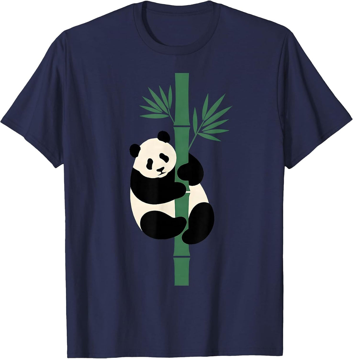 Panda Bear Hugging Bamboo Stalk Graphic T-Shirt - Navy Blue