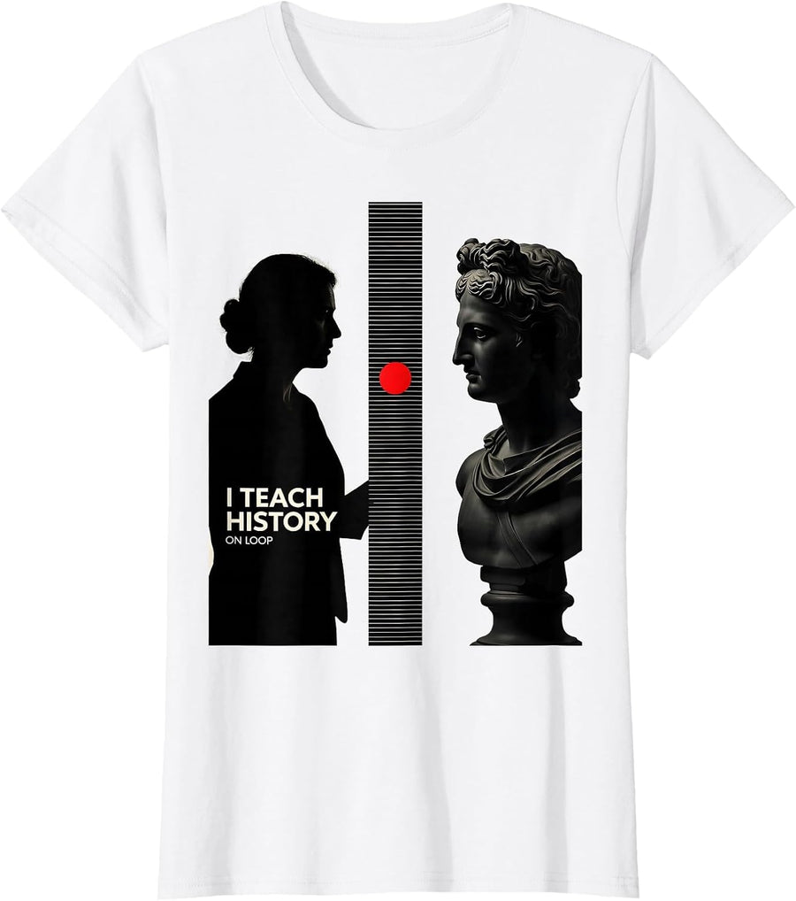 Women's I Teach History On Loop Funny History Teacher Classroom T-Shirt - White