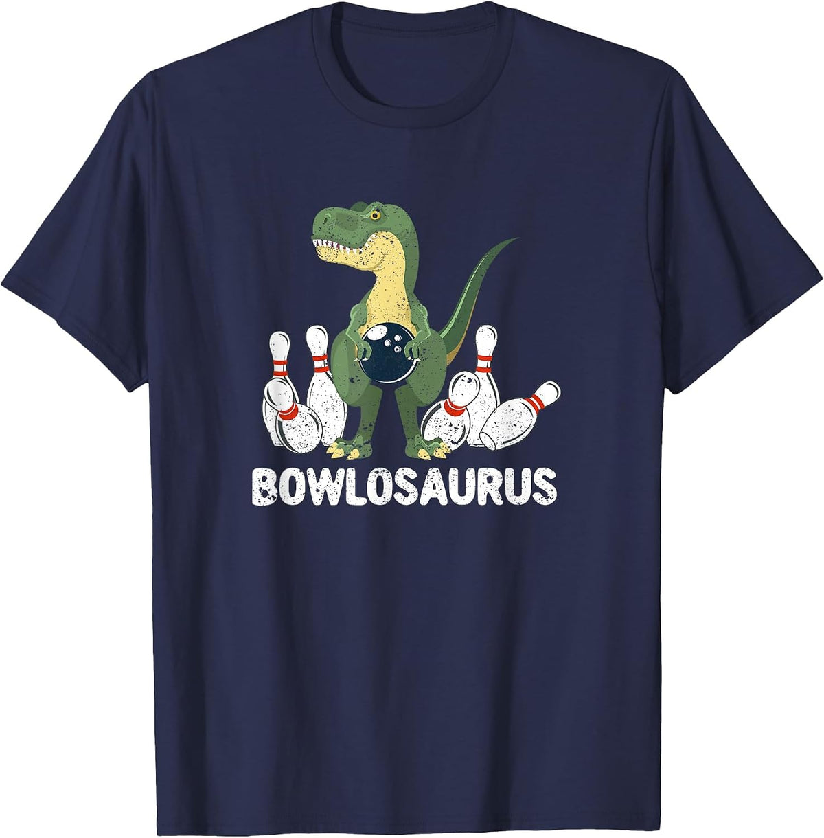 Funny Bowling Dinosaur Bowler Dino Bowl T-Rex Bowlosaurus T-Shirt - Navy Blue