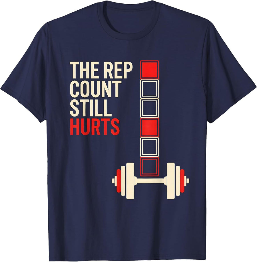The Rep Count Still Hurts Funny Gym Workout Weightlifting T-Shirt - Navy Blue