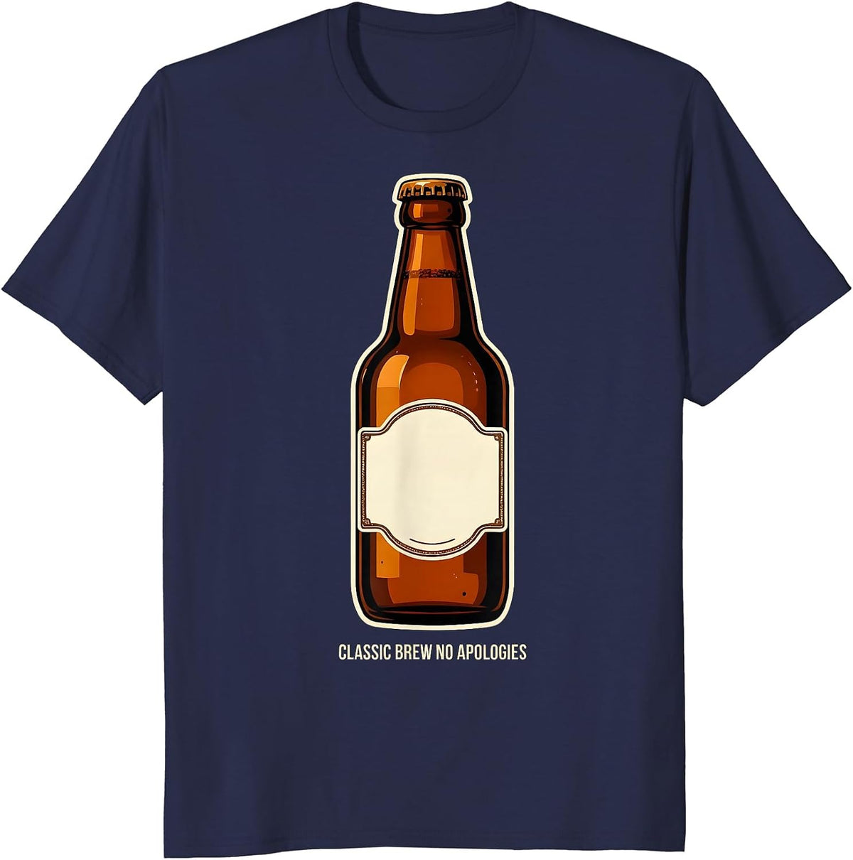 Vintage Beer Classic Brew No Apologies Design T-Shirt - Navy Blue
