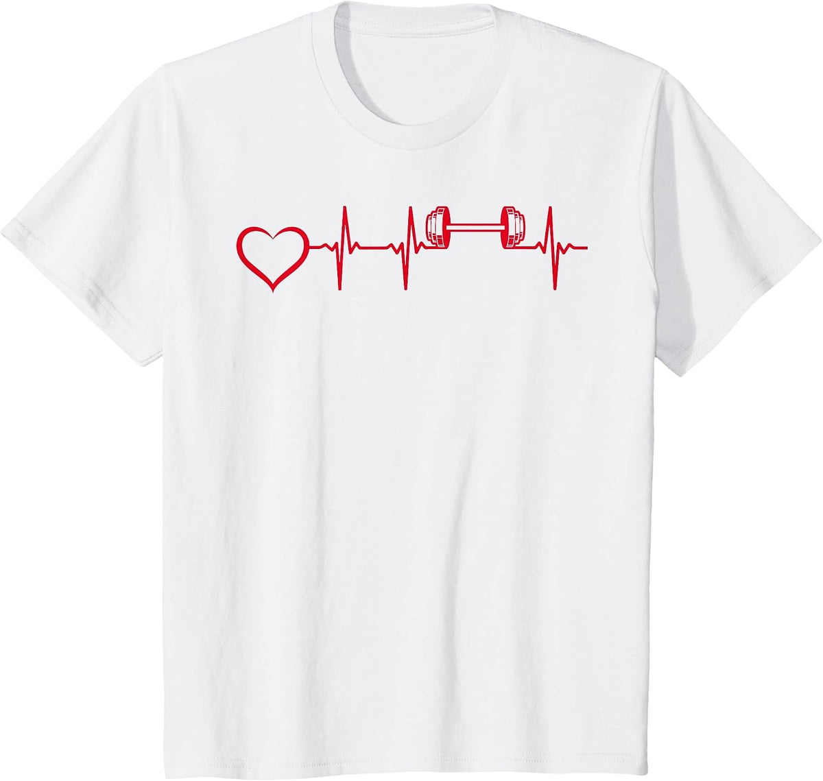 Weightlifting Gym Fitness Dumbbell Heartbeat Bodybuilder T-Shirt - White