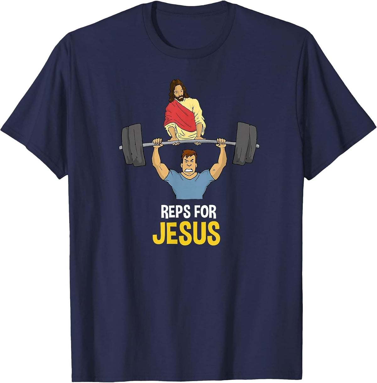 Clever Sloth: Reps for Jesus Weightlifting Gym Workout Tee T-Shirt - Navy Blue