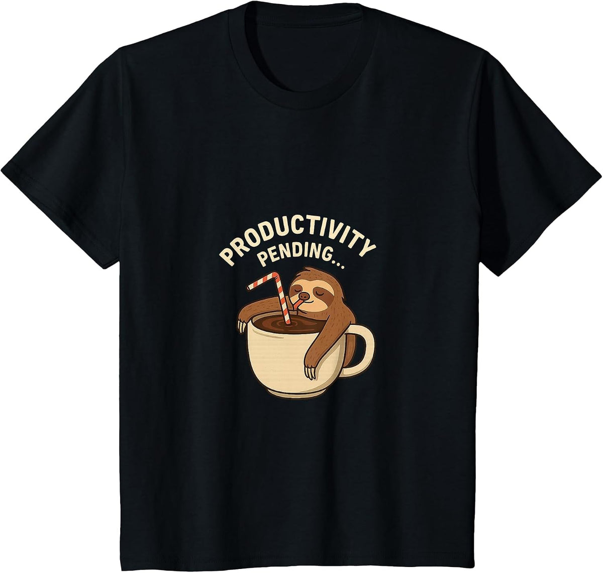 Sloth Coffee Productivity Pending Funny Lazy Design T-Shirt - Black