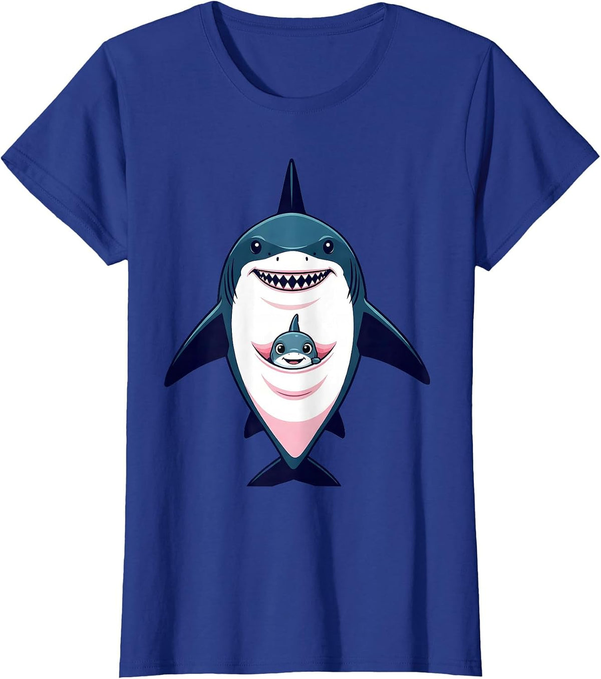 Women's Mommy Shark Kangaroo Pouch Baby Graphic T-Shirt - Royal Blue
