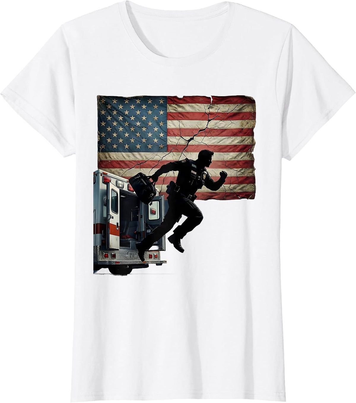 EMT Paramedic Leaping From Ambulance Graphic T-Shirt - White
