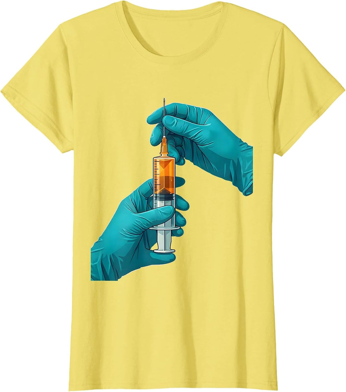 Pharmacy Technician Syringe Drawing Illustration T-Shirt - Lemon Yellow