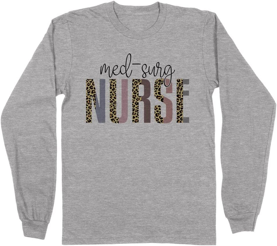Med Surg Nurse Leopard Print Long Sleeve Shirt Unisex - Grey