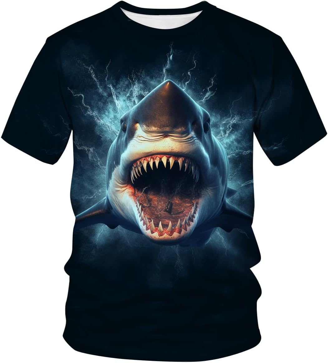 Lurhonp Shark Graphic Funny Crew Neck Short Sleeve T-Shirt - Multi2