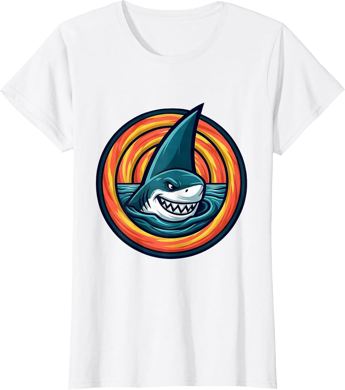 Women's Boys Tie Dye Shark Fin Color Wave Graphic T-Shirt - White