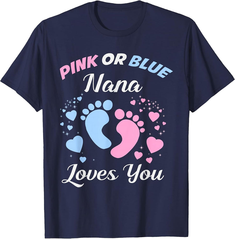 Gender Reveal Pink or Blue Nana Loves You Grandmother Women T-Shirt - Navy Blue