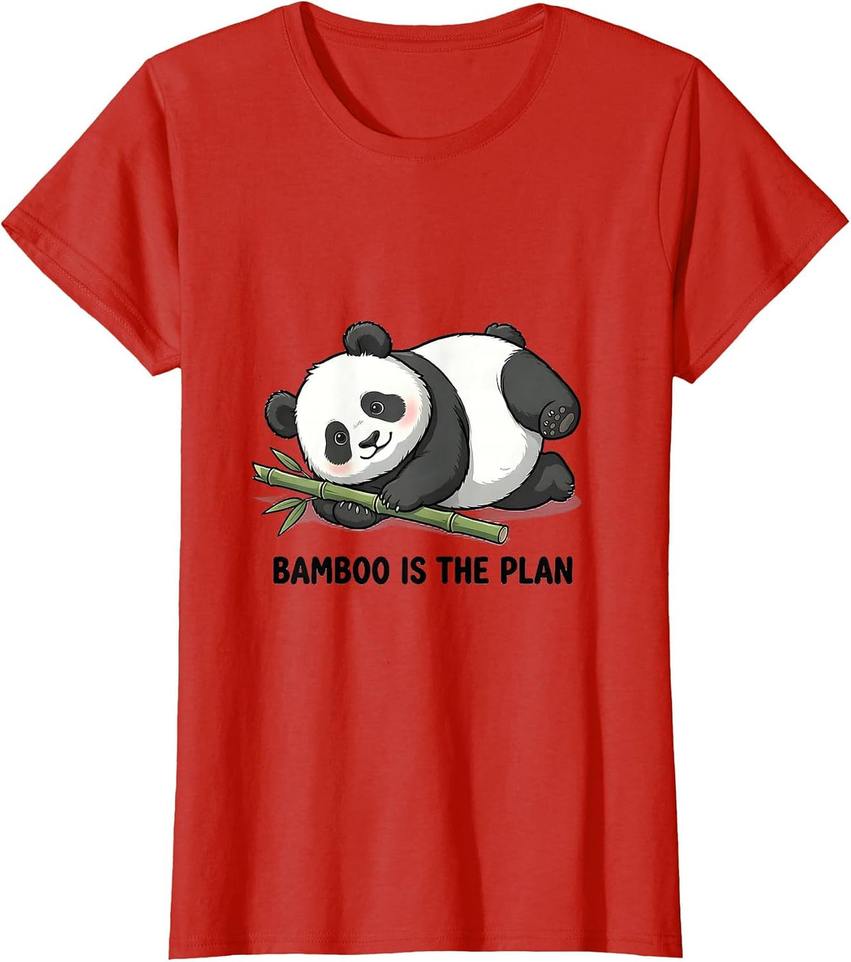 Women's Bamboo Is The Plan Cute Kawaii Panda Fan Humor T-Shirt - Red