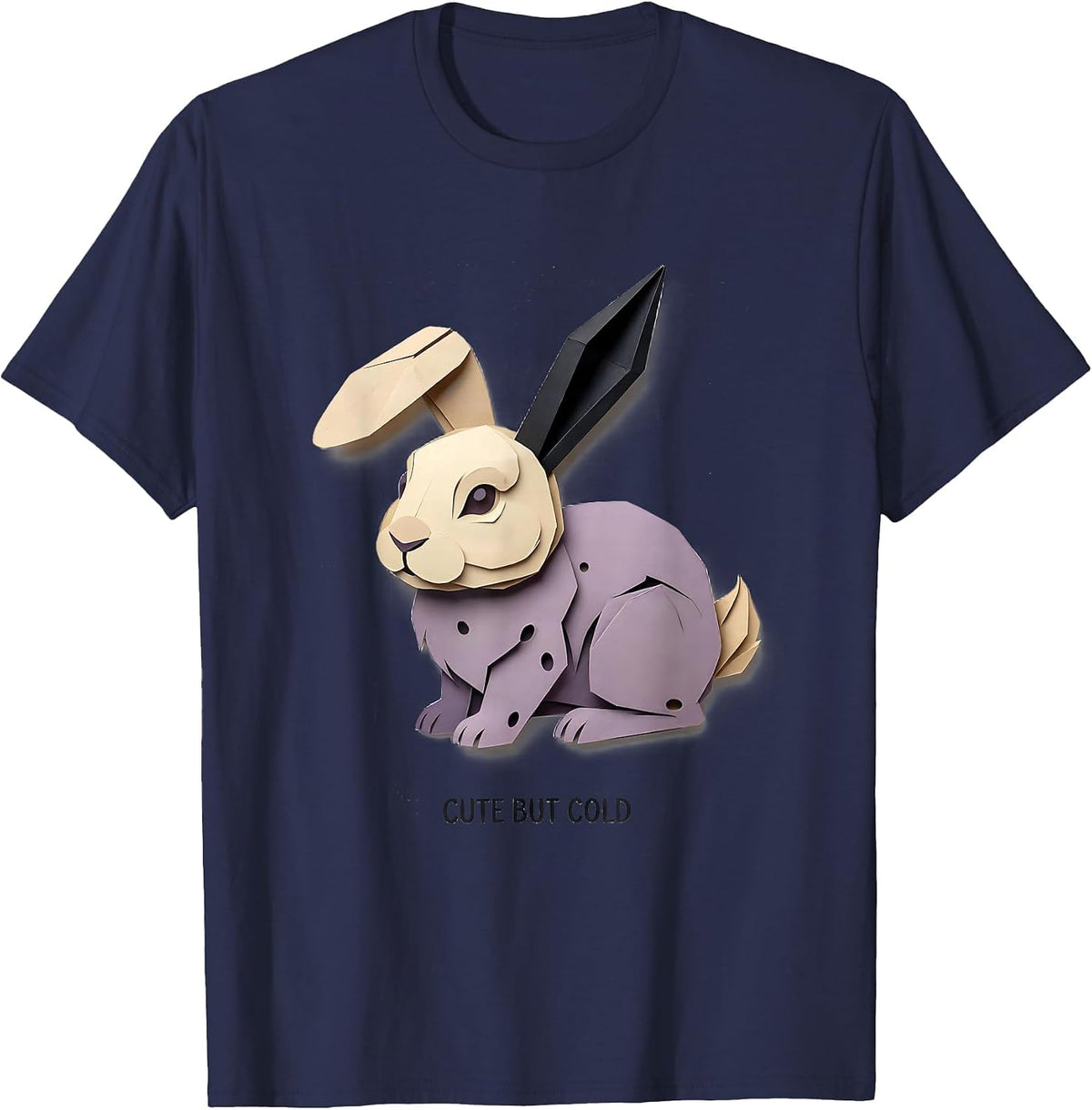 Cute But Cold Paper Cutout Bunny Rabbit Alt Goth Grunge T-Shirt - Navy Blue