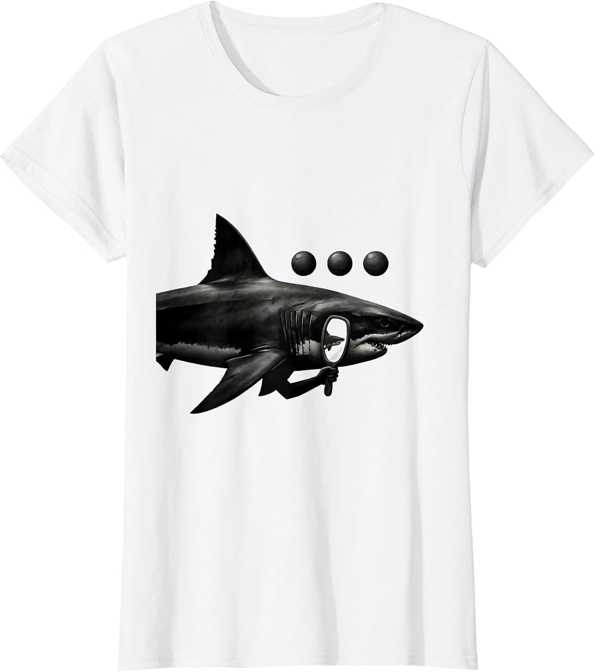 Women's Shark Holding Whale Mirror Funny Ocean Animal Lover T-Shirt - White