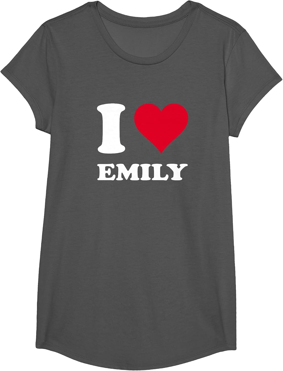 Red Heart I Love Emily T-Shirt - Girls Asphalt Grey