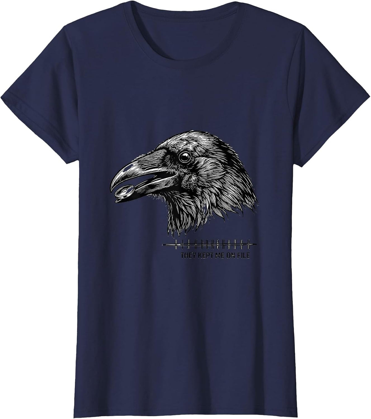 Women's They Kept Me On File Funny Crow Meme Raven Bird Lover T-Shirt - Navy Blue