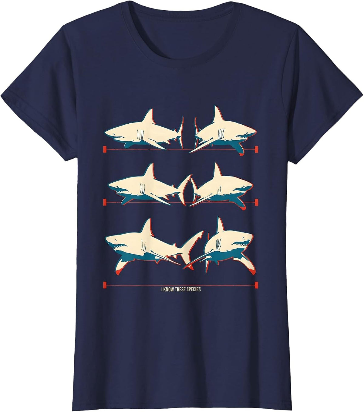 Women's I Know These Species Funny Shark Lover Marine Biology Humor T-Shirt - Navy Blue