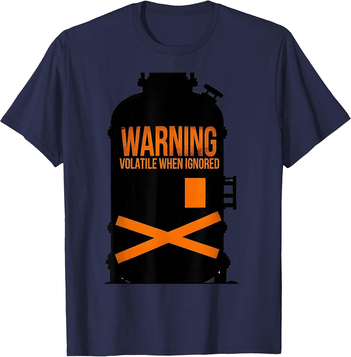 Men's Warning Volatile When Ignored Brutalist Chemistry Teacher T-Shirt - Navy Blue