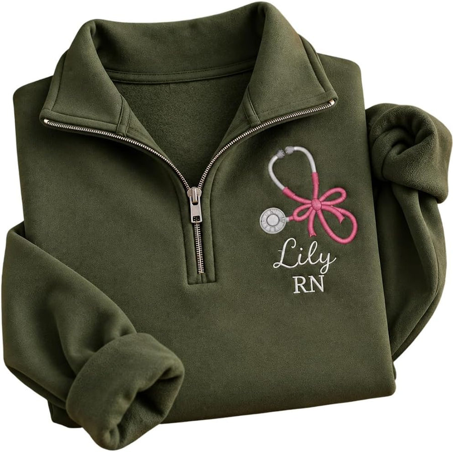 IZI POD Personalized Embroidered Nurse Sweatshirt, Embroidered for Nurse Zip Sweatshirt, Gift for Women, RN LPN APRN CNA -
