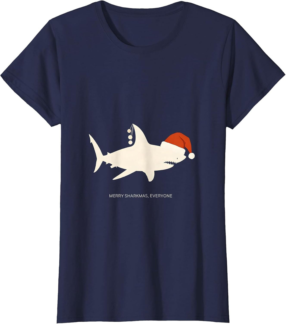 Women's Merry Sharkmas Everyone Funny Santa Shark Christmas Pun T-Shirt - Navy Blue