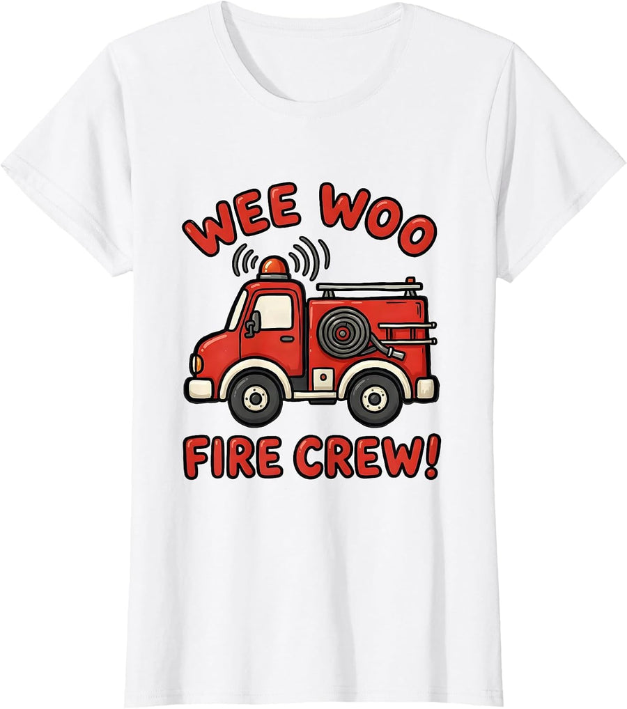Women's Wee Woo Fire Crew Chunky Fire Truck Firefighter Humor T-Shirt - White