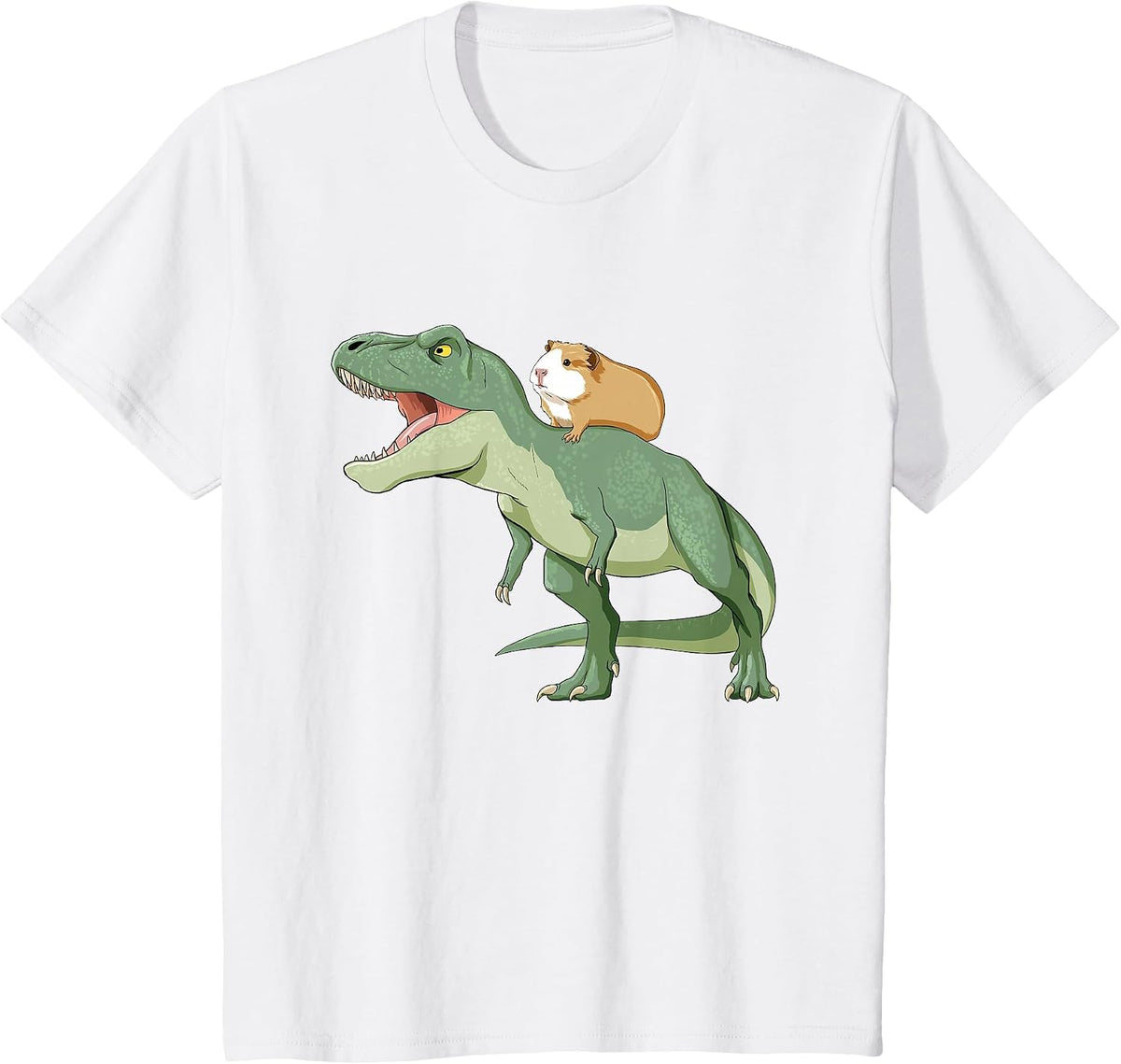 Guinea Pig Rides T Rex Dinosaur T-Shirt - White