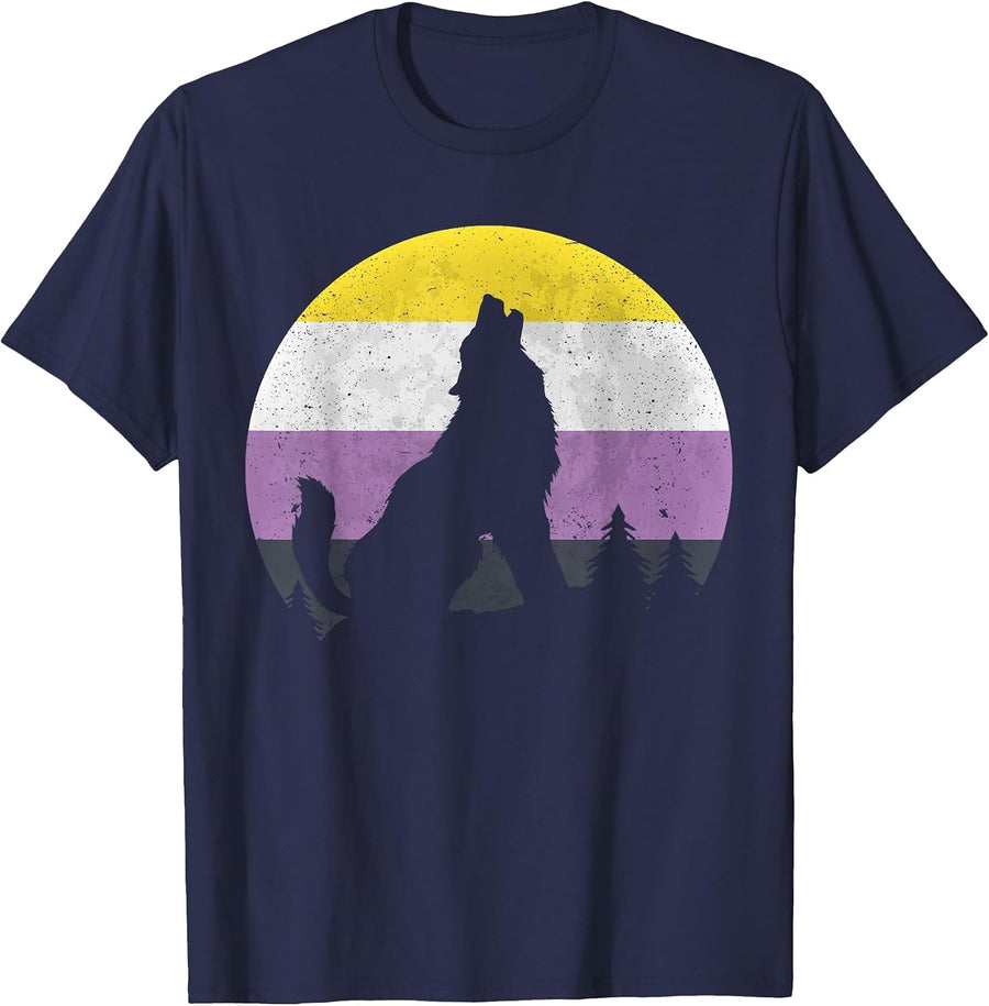 Nonbinary Pride Month Wolf Non Binary Equality Wolf T-Shirt - Navy Blue